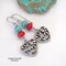 Turquoise Red Coral Pewter Filigree Heart Earrings, Sundance Southwest Style, Valentine Jewelry Gifts for Wife-Mom-Girlfriend product 4